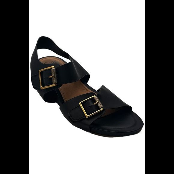 Sofft Valeri Leather Slingback Wedge Sandal Black - Medium - Picture 1 of 3